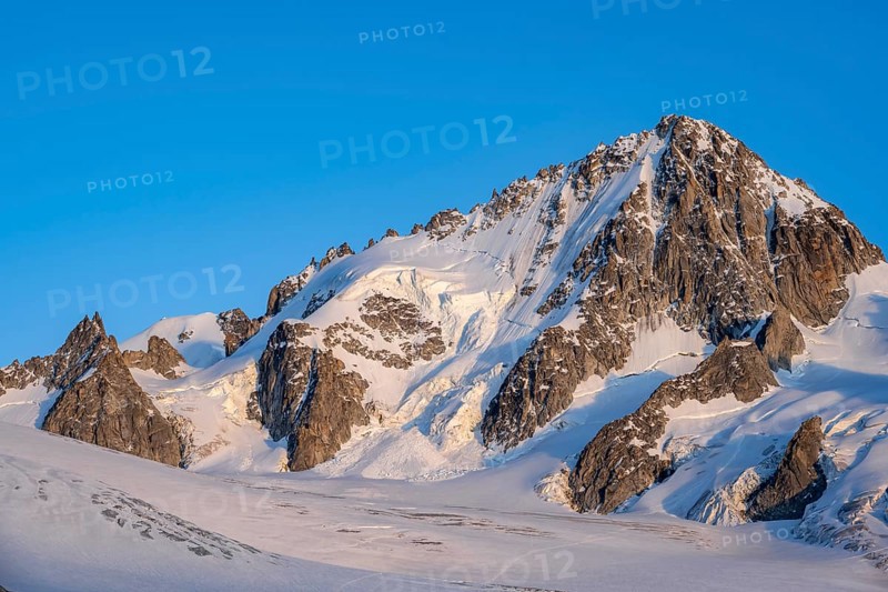 High alpine mountain landscape at sunset, summit of the Aiguille de Chardonnet and Glacier du Tour in the evening light, glacier and mountain peaks, Chamonix, Haute-Savoie, France, Europe