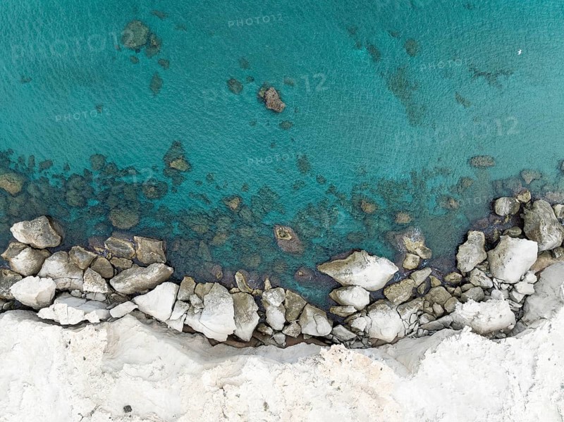 Rocky coast detail. Aerial view. Drone shot. Nature Reserve Cabo de Gata-Nijar, Almería province, Andalusia, Spain, Europe