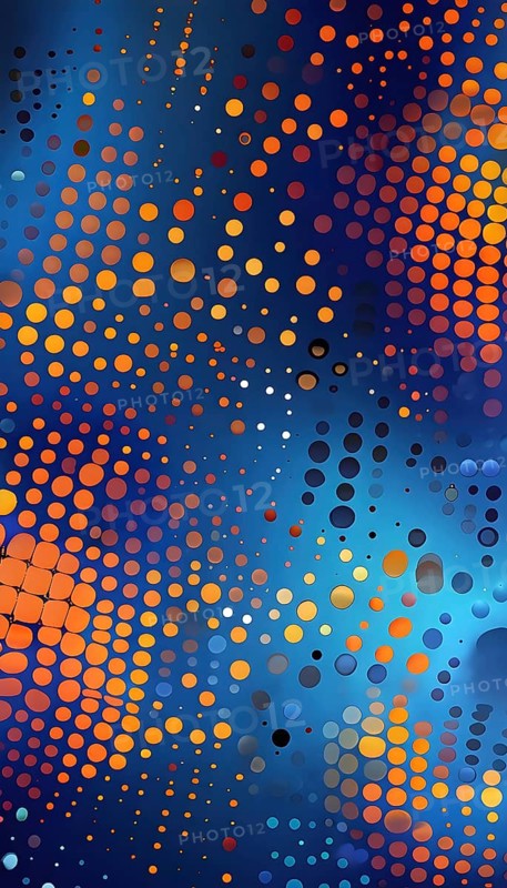 Symbol for artificial intelligence, lines, dots and pattern, vibrant blue and orange hues, abstract wallpaper illustration, AI generated