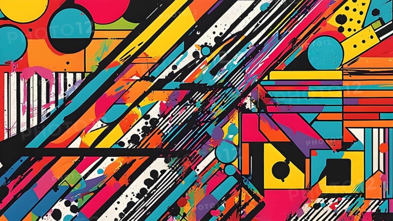 Pop art styled music album illustration featuring abstract crayon patterns and erratic lines in random shapes, AI generated