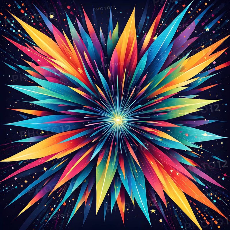Wallpaper illustration of an explosion of vibrant fireworks colors in a night sky, symbol for happy new year, AI generated