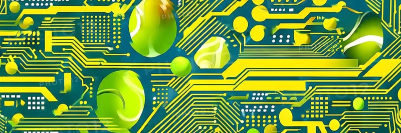 Vibrant mix of abstract circuitry intertwined with tennis balls, representing AI role in personalized sports training, AI generated