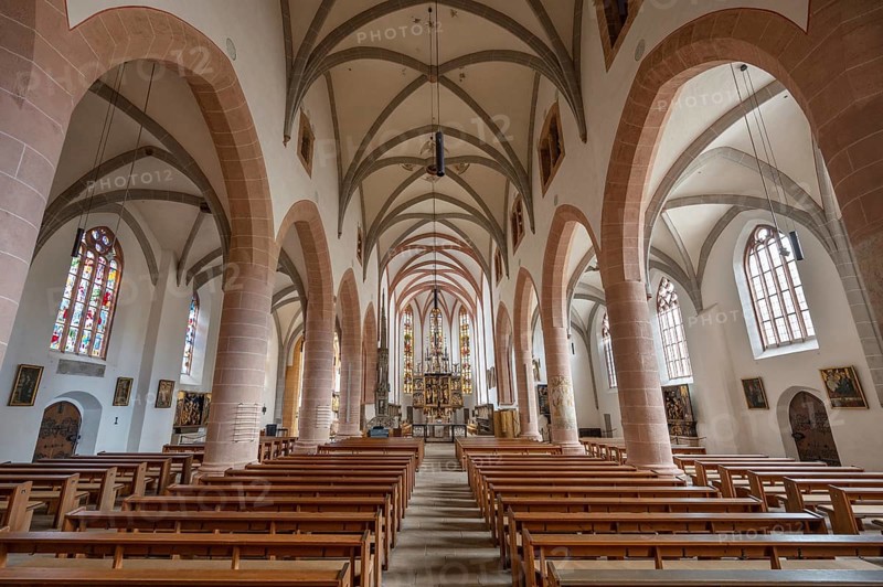 Interior of the town church of St John and St Martin, built in the 15th century in Gothic style, Schwabach. Middle Franconia, Bavaria, Germany, Europe