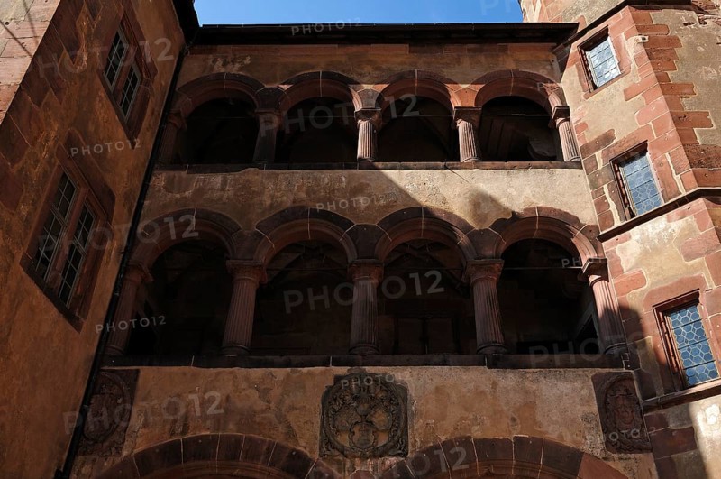 Heidelberg castle ruins, destroyed in 1689, detail of the former glass hall building, built 1544-1556 under Elector Friedrich II, castle courtyard, Heidelberg, Baden-Württemberg, Germany, Europe