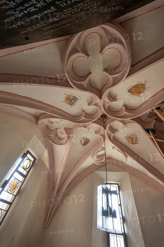 Vaulted ceiling from 1610 in the sacristy, St Mary's Church, Kalbensteinberg, Middle Franconia, Bavaria, Germany, Europe