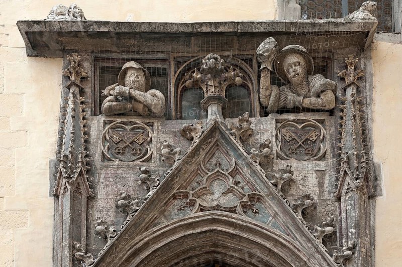 Detailed view of the staircase portal of the Old Town Hall from 1408, Regensburg, Upper Palatinate, Bavaria, Germany, Europe
