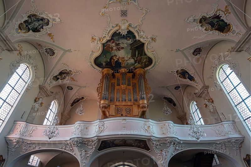 Organ loft of the baroque St Martin's Church, organ from 1768, Riegel am Kaiserstuhl, Baden-Württemberg, Germany, Europe