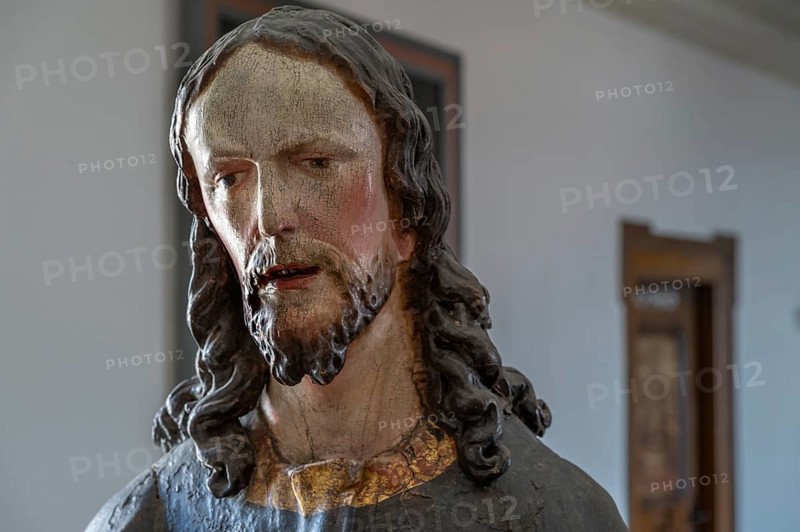 Palmesel wooden figure around 1880, Christ detail, Dominican convent Wettenhausen, Swabia, Bavaria, Germany, Europe