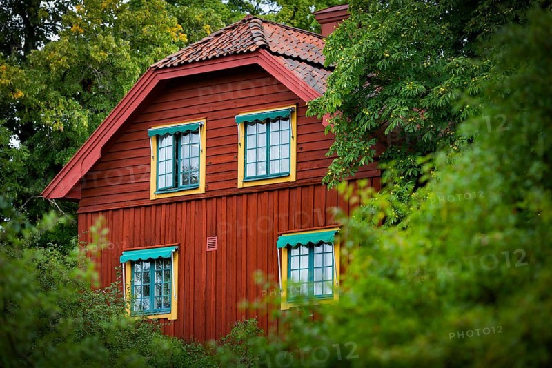 Swedish holiday home, Nordic red, house, living, farmhouse, farmhouse, rural, holiday, cottage, window, facade, romantic, traditional, wooden house, holiday, summer holiday, forest, green, travel, journey, country house, architectural style, architecture, Sweden, Scandinavia, Europe