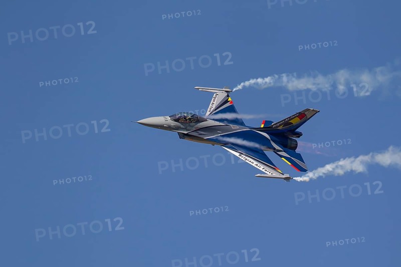 General Dynamics F-16 Fighting Falcon aircraft in Belgium air force colours flying, England, United Kingdom, Europe
