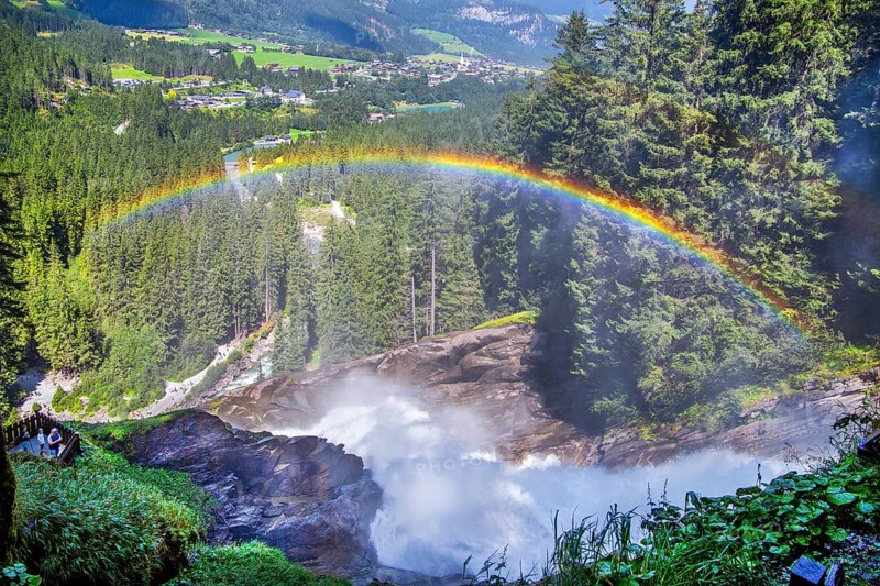 Rainbow over the Krimml Waterfalls, with a drop of 385 metres the highest in Austria, Krimml, Krimml Achental, Hohe Tauern National Park, Pinzgau, Salzburg Province, Austria, Europe