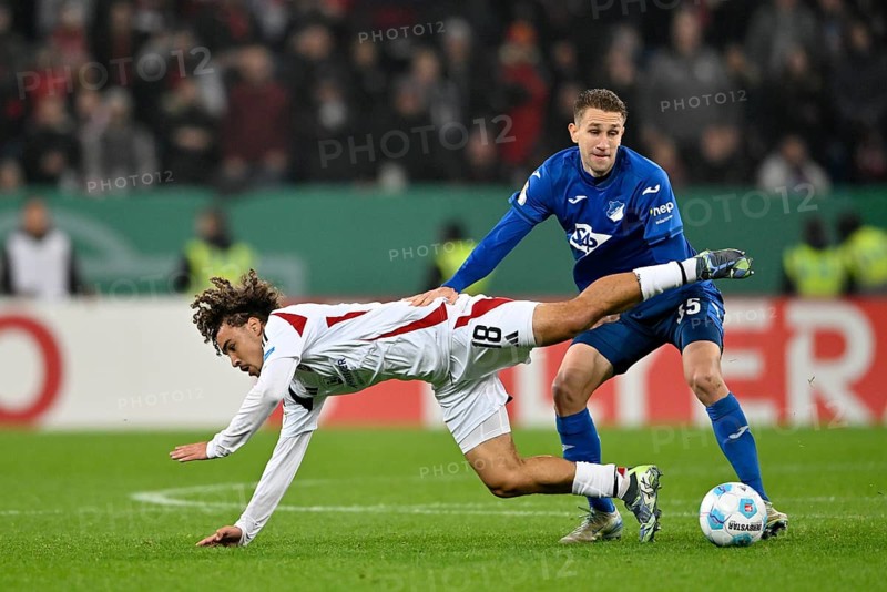 Duel, action Arthur Chaves TSG 1899 Hoffenheim (35) against Rafael Lubach 1. FC Nürnberg FCN (18) DFB-Pokal, PreZero Arena, Sinsheim, Baden-Württemberg, Germany, Europe
