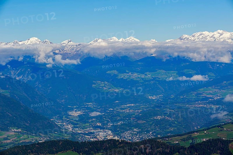 Panoramic view of Ortisei, surrounded by mountains, under a cloud cover, Val Gardena, South Tyrol, Italy, Europe