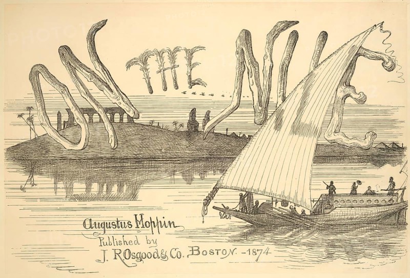 On the Nile, Title page of a travel book from 1874, Historical, digitally restored reproduction from a 19th century original, Record date not stated