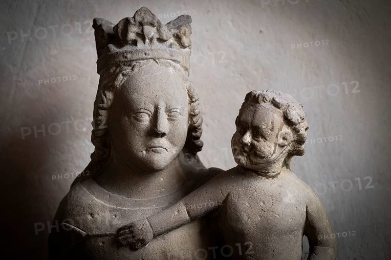 Madonna and Child, Romanesque chancel of St Michael's Church, Michaelsberg, Cleebronn, Baden-Württemberg, Germany, Europe