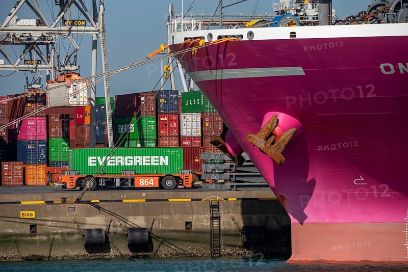 Self-driving, automated container transporters bring the containers to the loading and storage locations, Hutchinson ECT Delta Terminal, Container Terminal, in Amazonehaven, the seaport of Rotterdam, Maasvlakte, Rotterdam Netherlands