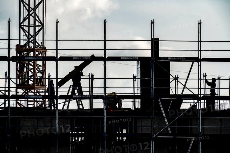 Scaffolding being erected, construction site, shell of a residential building, Gelsenkirchen North Rhine-Westphalia, Germany, Europe