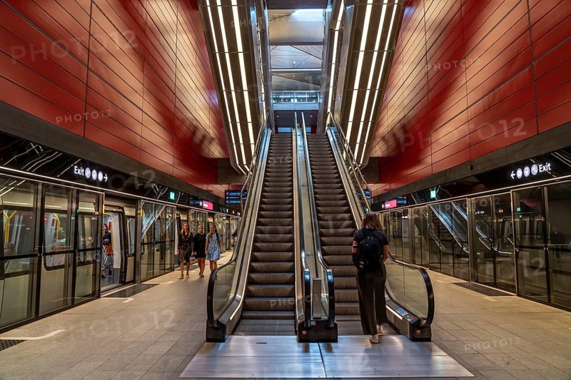 The metro, underground, light rail, in Copenhagen, 4 lines have been crossing the city since 2002, modern, driverless, automatic trains run every 2 minutes, platform screen doors, Denmark, Europe