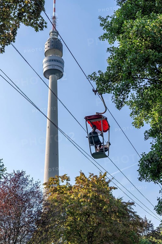 Westfalenpark, with 70 hectares, one of the largest inner-city parks in Europe, chairlift, Florianturm, 219 metre high viewing and television tower, Dortmund North Rhine-Westphalia, Germany, Europe