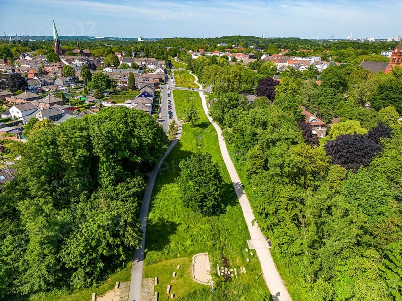The Katernberger Bach, for over 40 years the stream was piped, 1.2 km long, underground, used as a sewage water, as part of the Emscher conversion, the stream was opened, separated from the wastewater and renaturalised, meanders today in the green grass, in the newly created recreational area, Essen, North Rhine-Westphalia, Germany, Europe