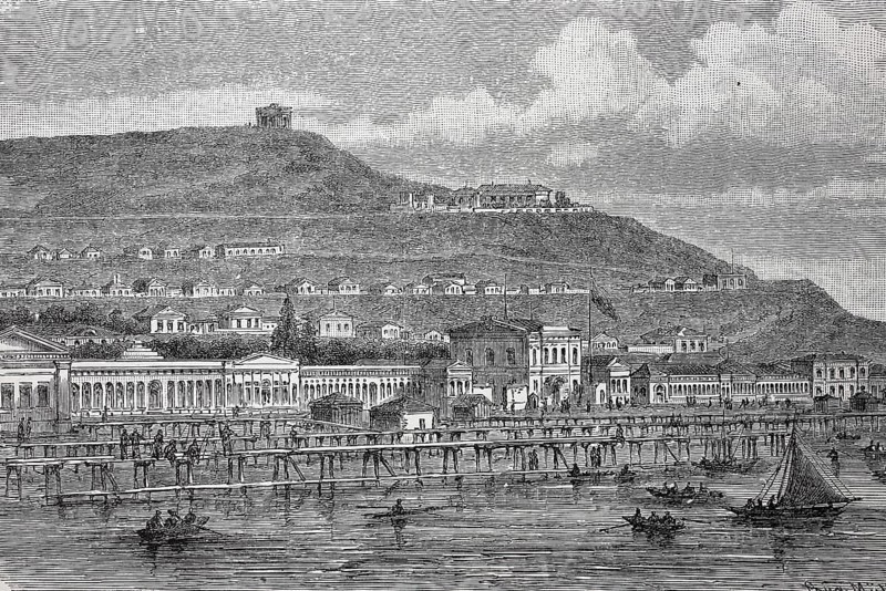 Kerch, a harbour town on the Kerch peninsula of the same name, Crimea, Ukraine, Russia, in 1880, Historical, digital reproduction of an original from the 19th century, Europe