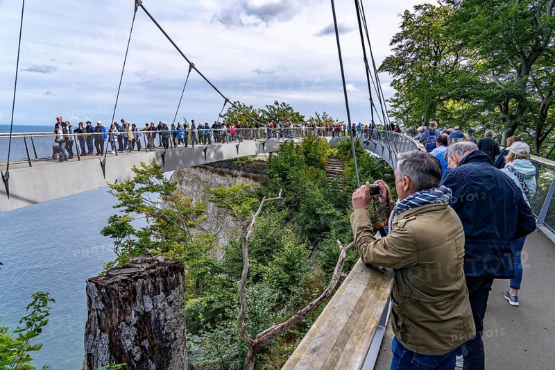 The Königsstuhl Skywalk on the chalk cliffs of Rügen, viewing platform on the famous Königsstuhl rock formation, barrier-free, in the Jasmund National Park, view of the Baltic Sea and the chalk cliff coast, between Sassnitz and Lohme, Mecklenburg-Vorpommern, Germany, Europe