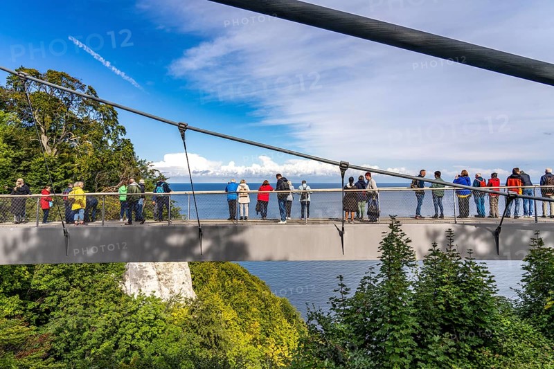 The Königsstuhl Skywalk on the chalk cliffs of Rügen, viewing platform on the famous Königsstuhl rock formation, barrier-free, in the Jasmund National Park, view of the Baltic Sea and the chalk cliff coast, between Sassnitz and Lohme, Mecklenburg-Vorpommern, Germany, Europe