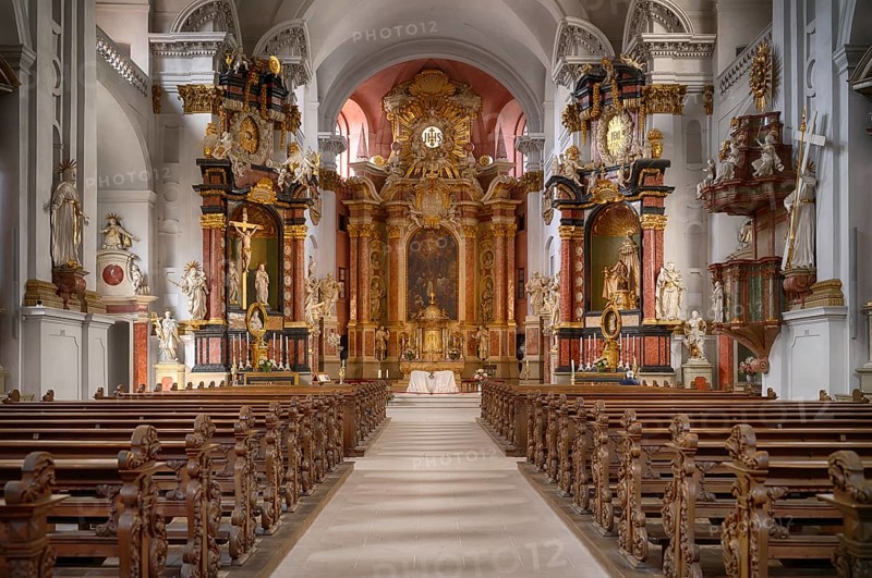 Interior view, nave, chancel, high altar, St Martin's Church, St Martin's Church, Bamberg, Upper Franconia, Bavaria, Germany, Europe
