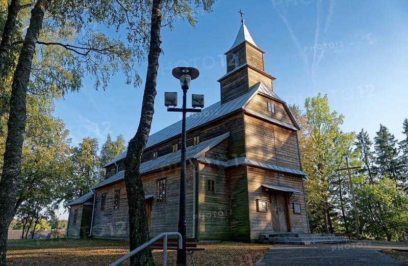 Kosciól Matki Bozej Anielskiej, Church of Our Lady of the Angels, a historic wooden parish church dedicated to Our Lady of the Angels, in the village of Monkinie in the Augustow district of northern Poland. Monkinie, Podlaskie, Poland, Europe