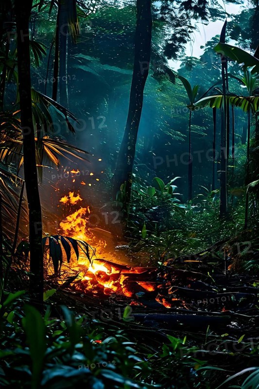 Destructive act of fire clearing within the amazon rainforest, AI generated