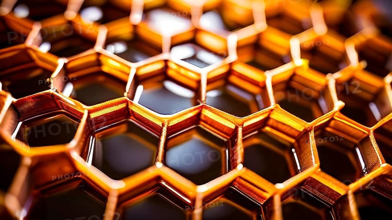Abstract artwork based on the hexagonal patterns of a honeycomb highlighting efficient structural designs, AI generated