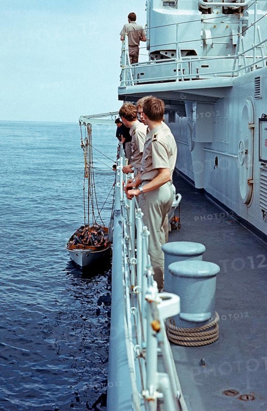 Cutter manoeuvre, soldiers, 56th foreign training voyage, training ship Germany, German Navy, Atlantic, July 1982, vintage, retro, old, historical