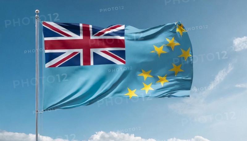 Flags, the national flag of Tuvalu flutters in the wind