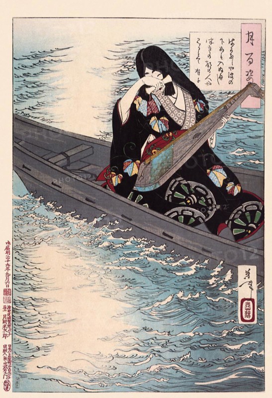 Tsukioka Yoshitoshi (1839 - 9 June 1892) one of the last great masters of the classical Japanese colour woodcut, here the work It Would be Better for Me to Sink Beneath