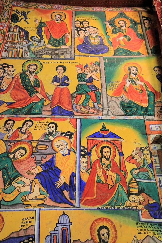 Ahamra region, Azoa Maryam round church on the Zeghie peninsula in Lake Tana, Lake Tsana or Lake Dembea, mural painting, Ethiopia, Africa