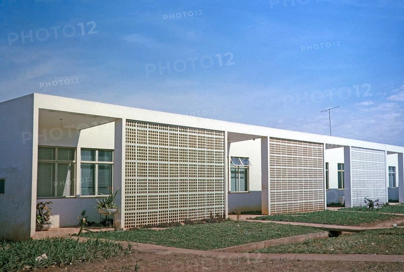 Facades of residential buildings in neighbourhood units capital Brasilia, Federal District, Brazil in 1962