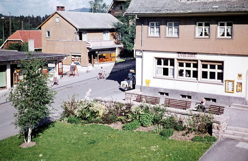 Shops and services in the village centre of Hinterzarten, Baden-Württemberg, Germany, Europe, 1959, Europe
