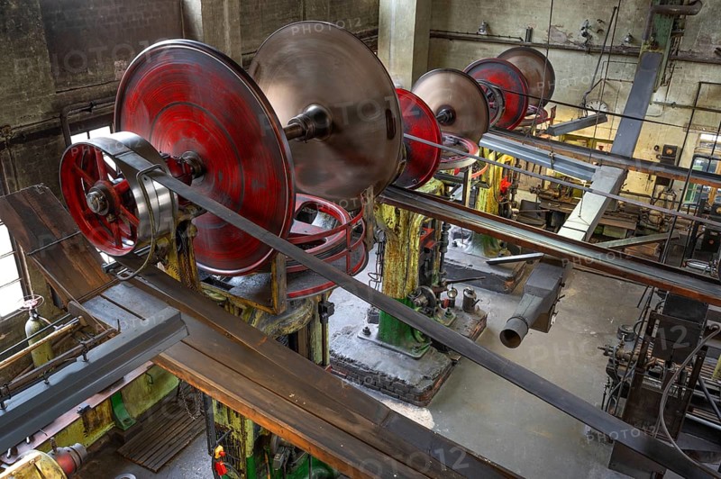 Transmission drive in a drop forge, formerly Dietz & Pfriem valve factory, today Industrial Museum Lauf, Sicharchard Str., Lauf an der Pegnitz, Middle Franconia, Bavaria, Germany, Europe