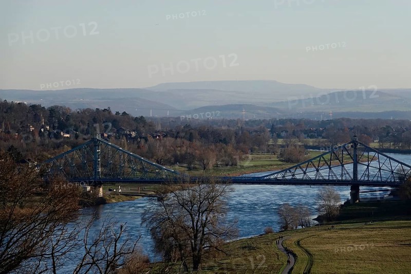 View of the Blaues Wunder bridge, Dresden, Saxony, Germany, Europe