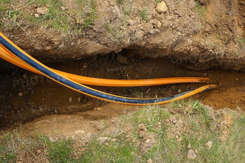 Rheinbach, North Rhine-Westphalia, Germany - Internet broadband expansion, construction site for laying fibre optic cable, new construction of fibre optic routes on behalf of Telekom, fast Internet, DSL cable connection for households