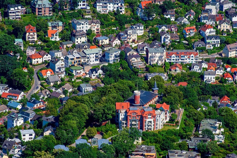 Blankenese, Süllberg, Treppenviertel, hillside location, villas, residential building, exclusive, aerial view, Hamburg