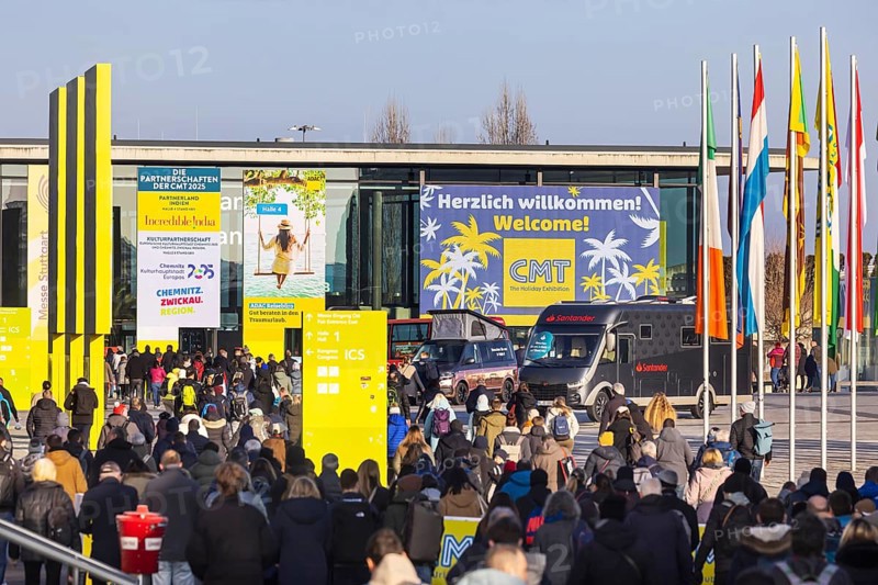CMT tourism trade fair in Stuttgart. According to the trade fair organiser, the Caravan, Motor, Tourism trade fair is the world's largest public trade fair for travel, tourism and leisure. With 2175 exhibitors, all exhibition halls are fully booked. Stuttgart, Baden-Württemberg, Germany, Europe