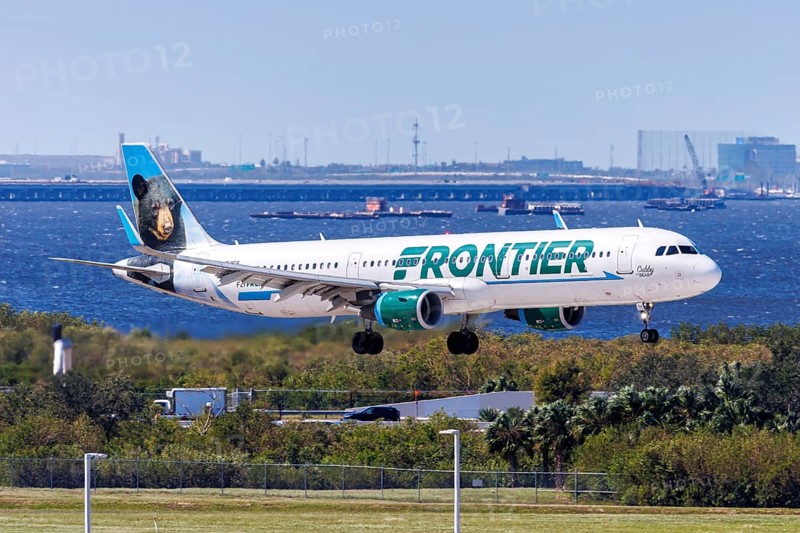 A Frontier Airlines Airbus A321 aircraft with the registration number N714FR at Tampa Airport, USA, North America