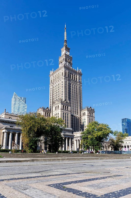 Palace of Culture building in the city centre in Warsaw, Poland, Europe