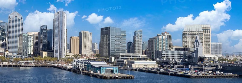 USA, Scenic San Diego downtown financial district city skyline and skyscrapers. San Diego Bay, North America