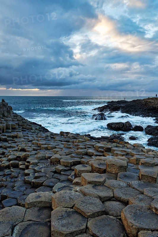 Rocky coast with basalt columns, coastline, dusk by the sea, Giant's Causeway, Giants Causeway, Causeway Coastal Route, Antrim, Northern Ireland, Great Britain