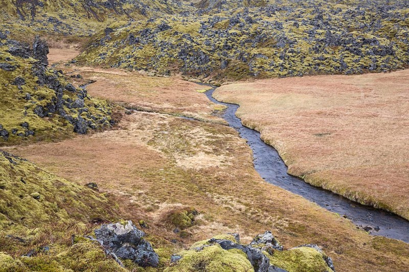 Landscape north of Arnarstapi, Vesturland, West Iceland, lava rocks, moss, Snæfellsjökull, Snæfellsnes peninsula
