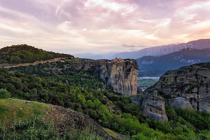 Sandstone formations, evening sky over Meteora, Thessaly, Greece, Europe