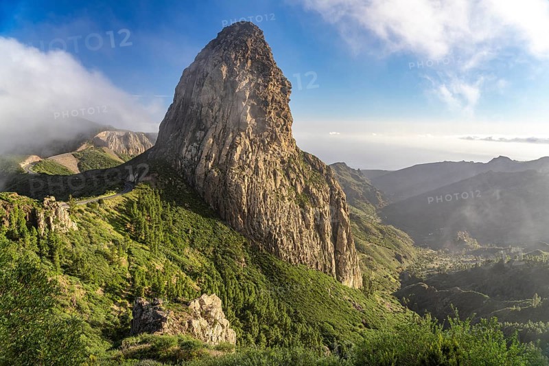 The volcanic rock Roque de Agando, symbol of the island of La Gomera, Canary Islands, Spain, Europe