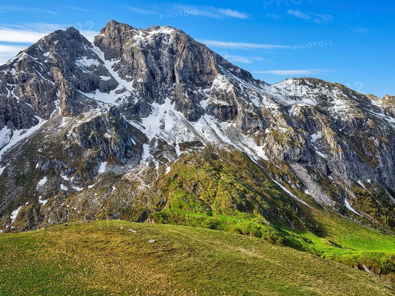 View of Monte Cernera at Passo di Giau, snow, mountain pass in the Dolomites, Belluno, Italy, Europe